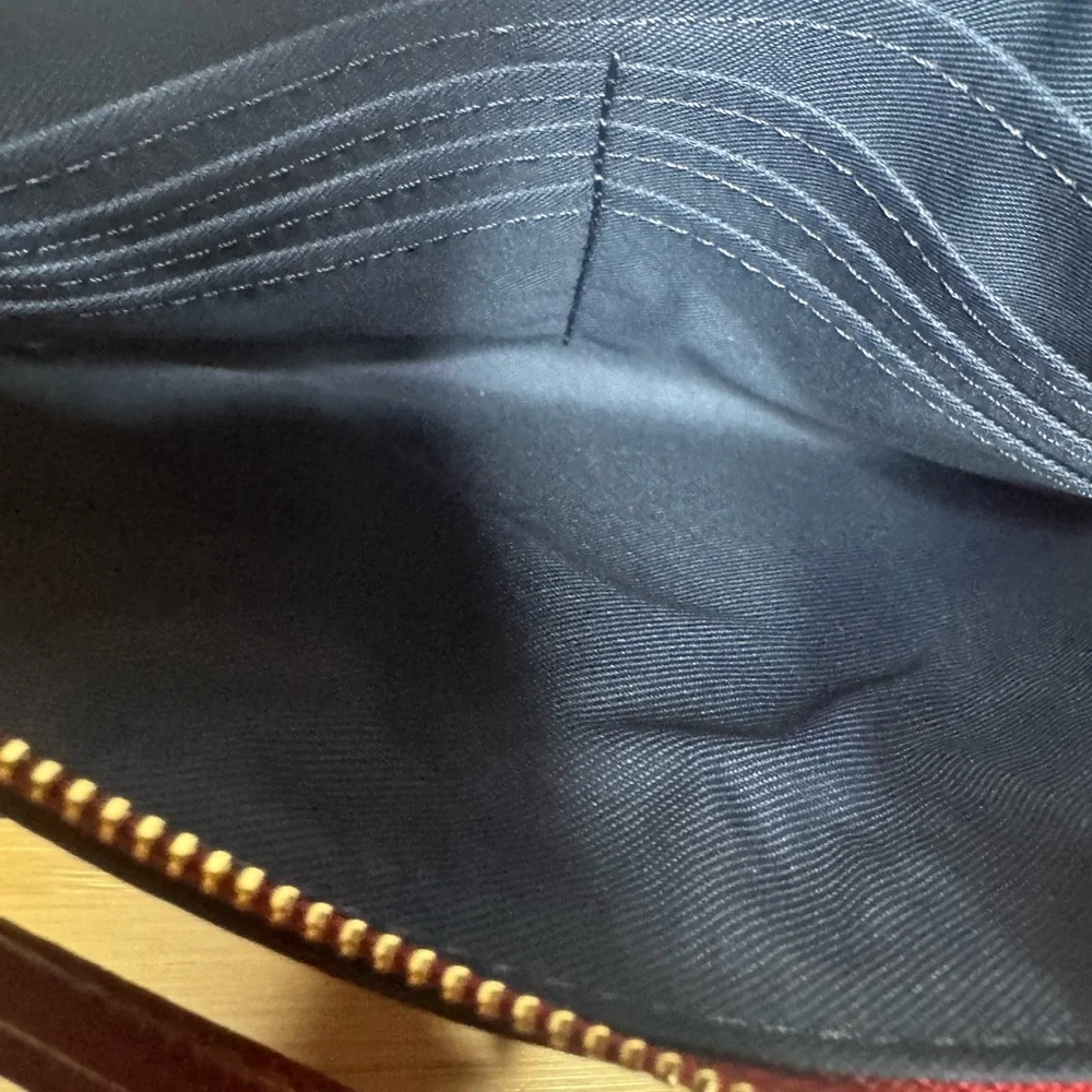 Coach Navy Signature Canvas and Red Leather Zip Pouch - Picture 3 of 4